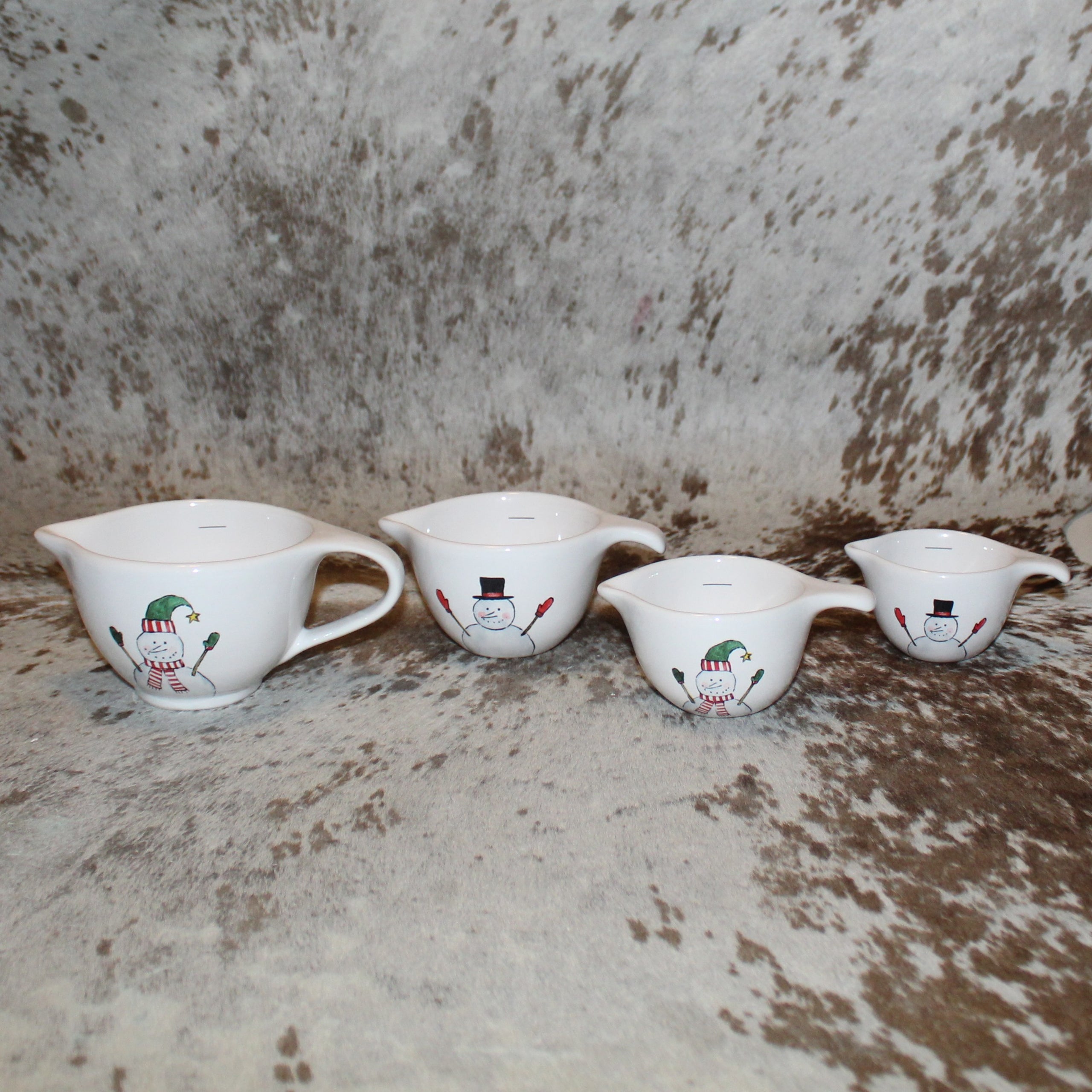 Rae Dunn Snowman White Measuring Cup Set