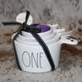 Rae Dunn Ghost Handle White with Purple Inside Halloween Measuring Cup Set