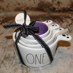 Rae Dunn Ghost Handle White with Purple Inside Halloween Measuring Cup Set