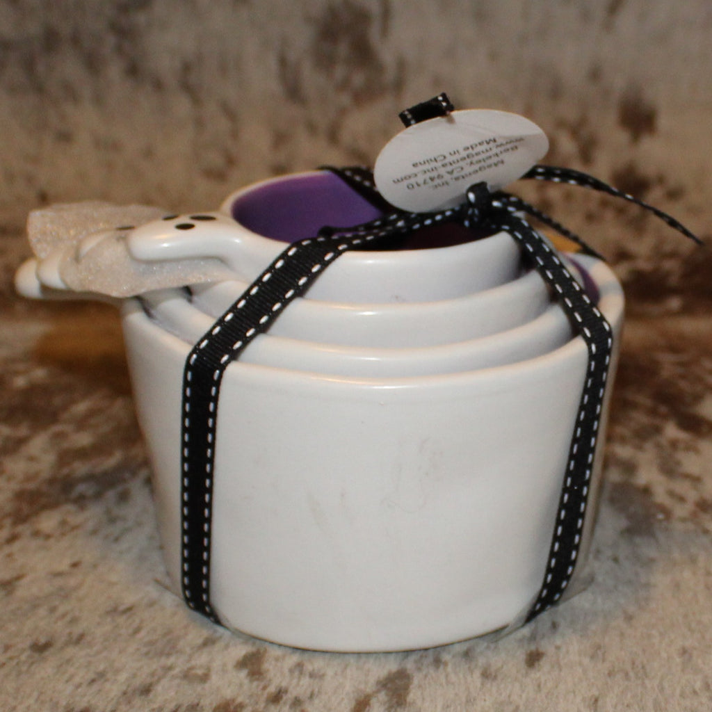 Rae Dunn Ghost Handle White with Purple Inside Halloween Measuring Cup Set
