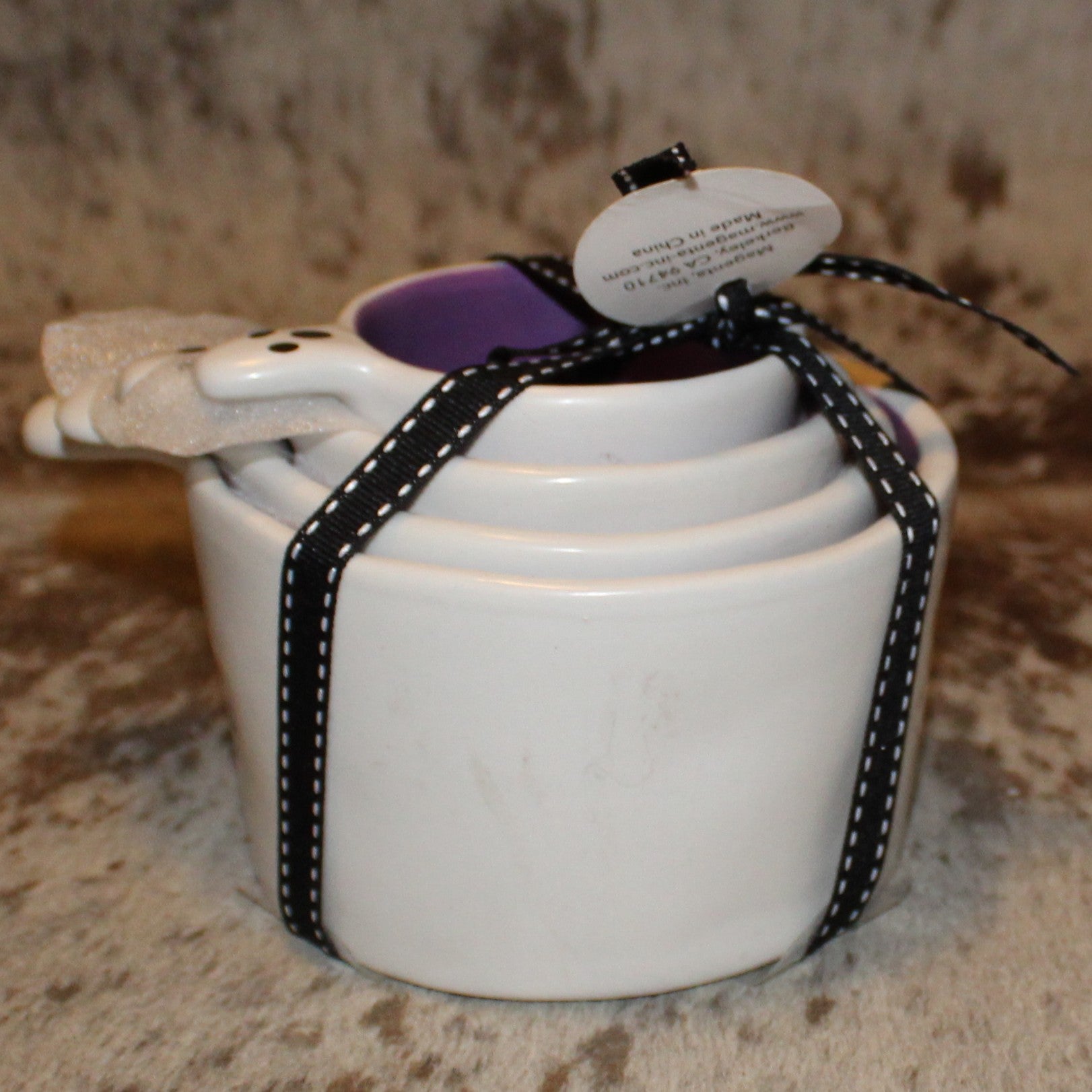 Rae Dunn Ghost Handle White with Purple Inside Halloween Measuring Cup Set