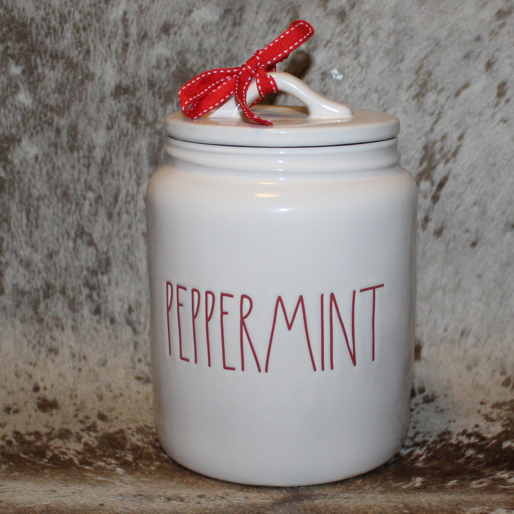 Rae Dunn PEPPERMINT White Large Canister with Flat Lid