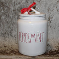 Rae Dunn PEPPERMINT White Large Canister with Flat Lid