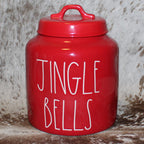 Rae Dunn JINGLE BELLS Red Chubby Canister with Lid