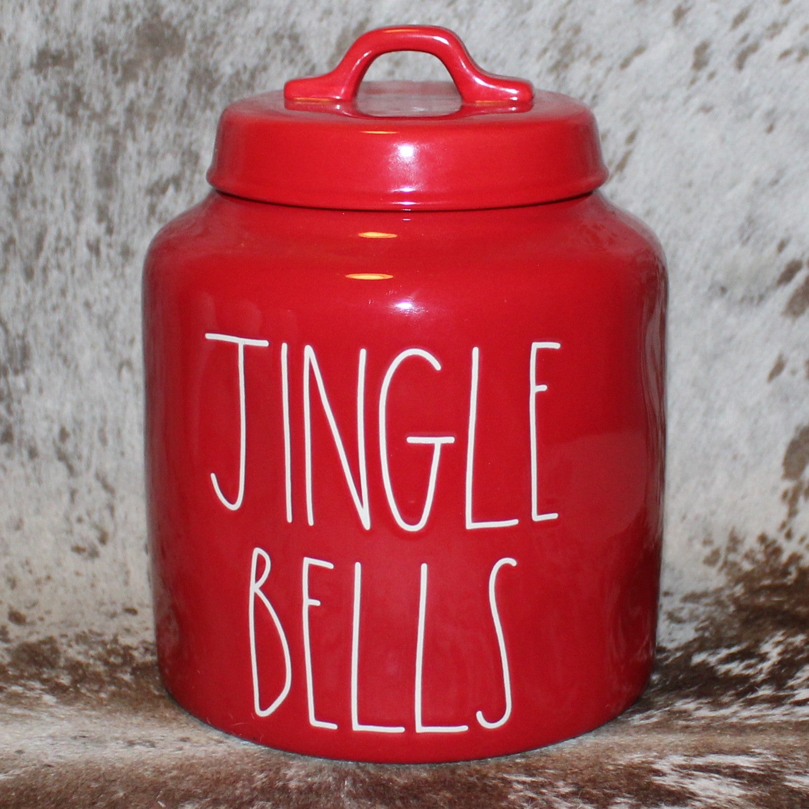 Rae Dunn JINGLE BELLS Red Chubby Canister with Lid