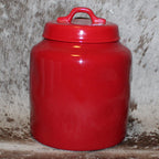 Rae Dunn JINGLE BELLS Red Chubby Canister with Lid