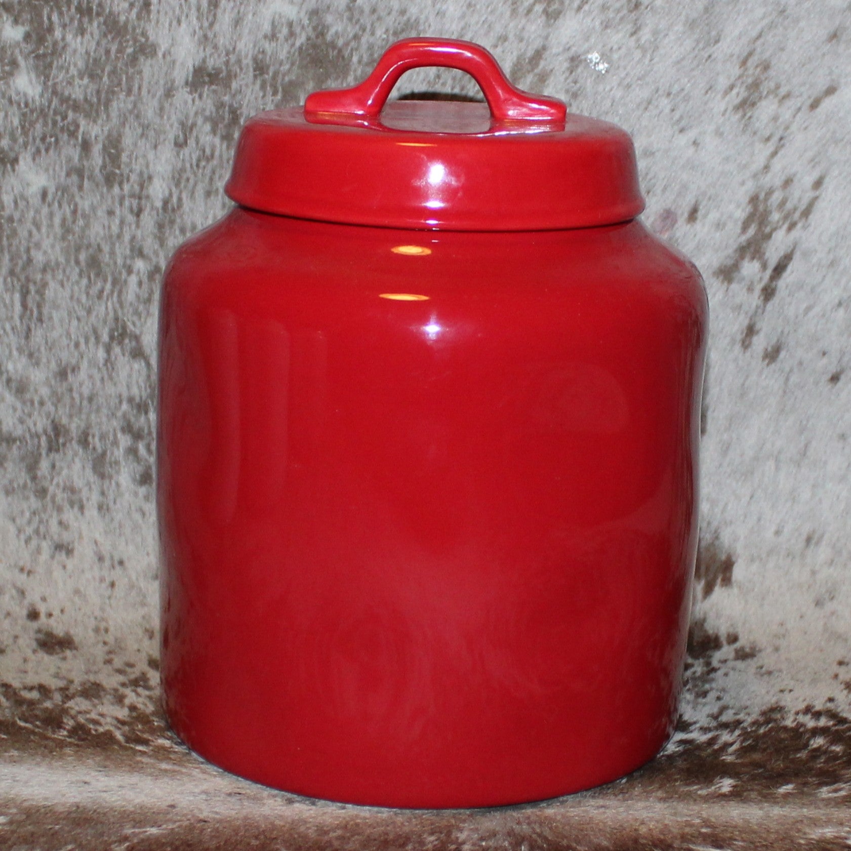 Rae Dunn JINGLE BELLS Red Chubby Canister with Lid