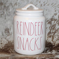 Rae Dunn REINDEER SNACKS White Large Canister with Flat Lid