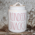 Rae Dunn REINDEER SNACKS White Large Canister with Flat Lid