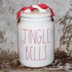 Rae Dunn JINGLE BELLS White Baby Canister with Flat Lid