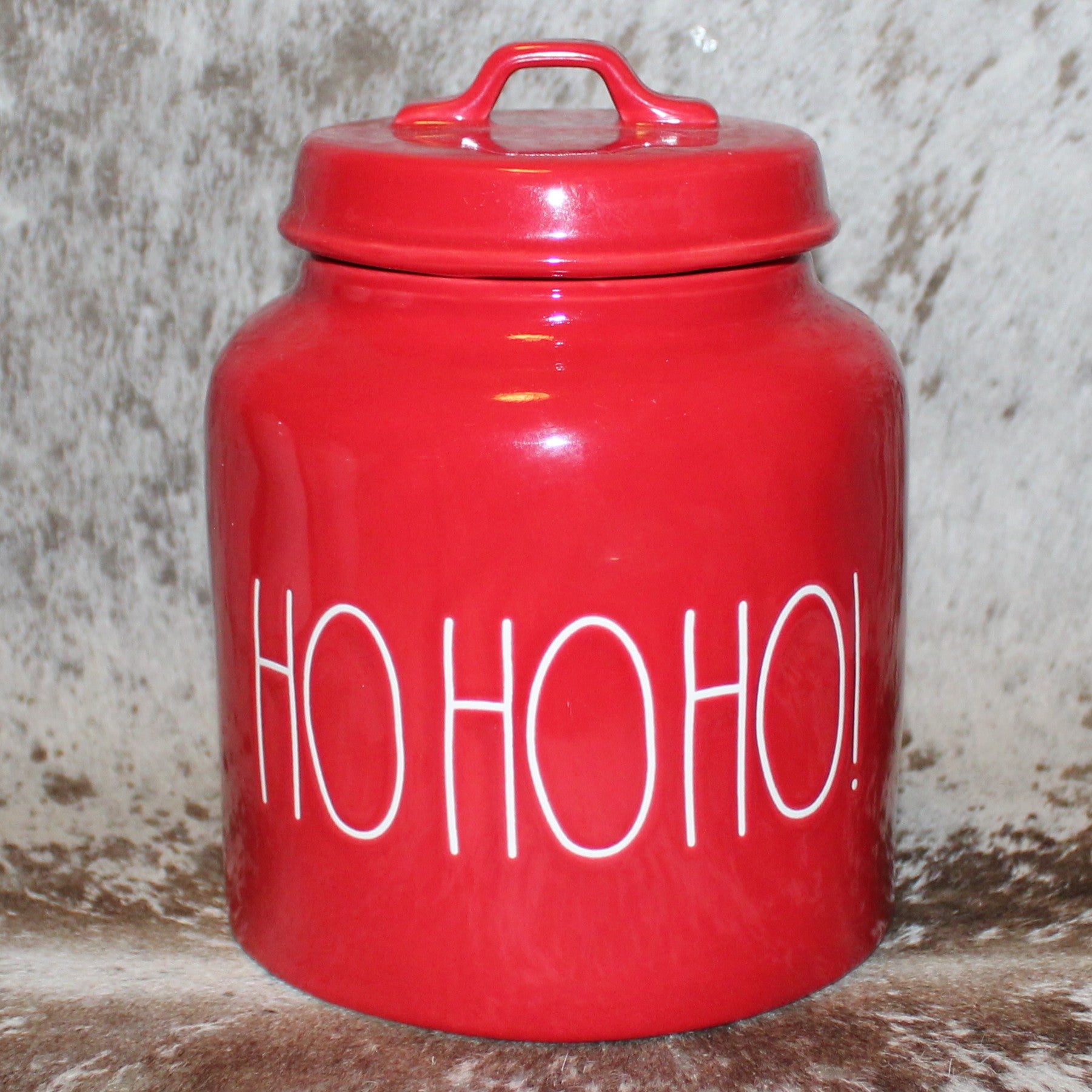 Rae Dunn HO HO HO! Red Chubby Canister with Lid