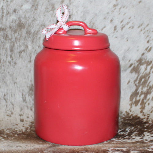 Rae Dunn CANDY CANES Red Chubby Canister with Lid