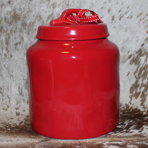 Rae Dunn CHRISTMAS TREATS Red Chubby Canister with Lid