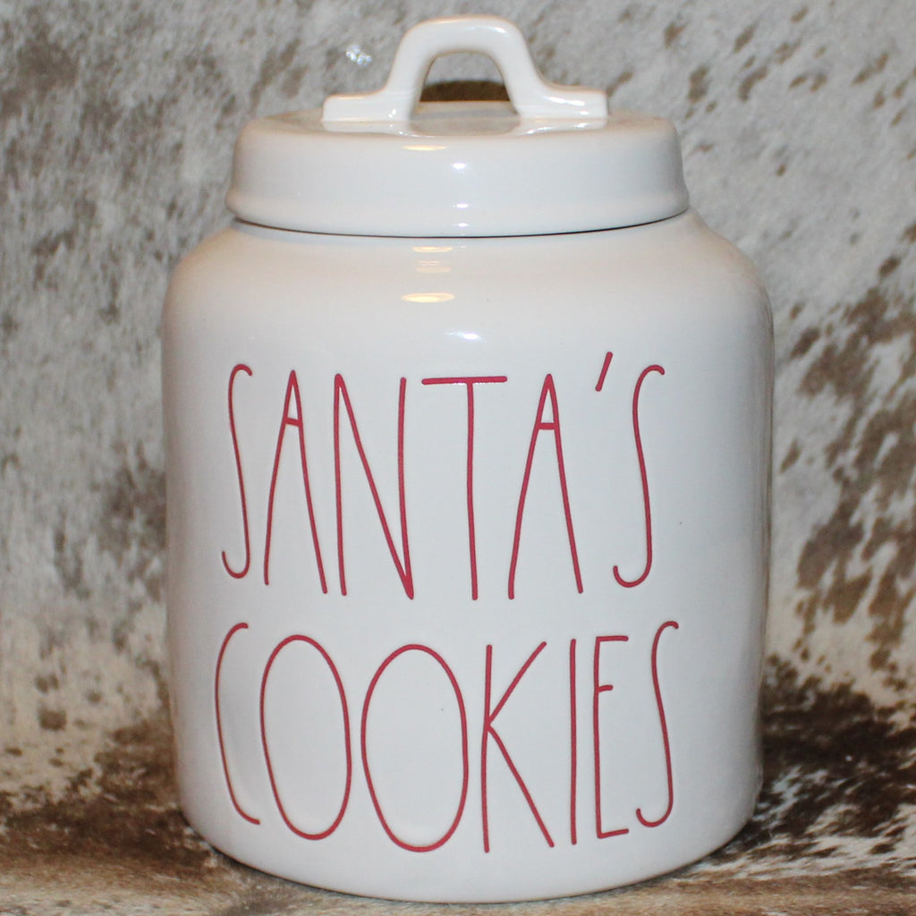 Rae Dunn SANTA'S COOKIES White Chubby Canister with Lid