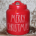 Rae Dunn MERRY CHRISTMAS Red Chubby Canister with Lid