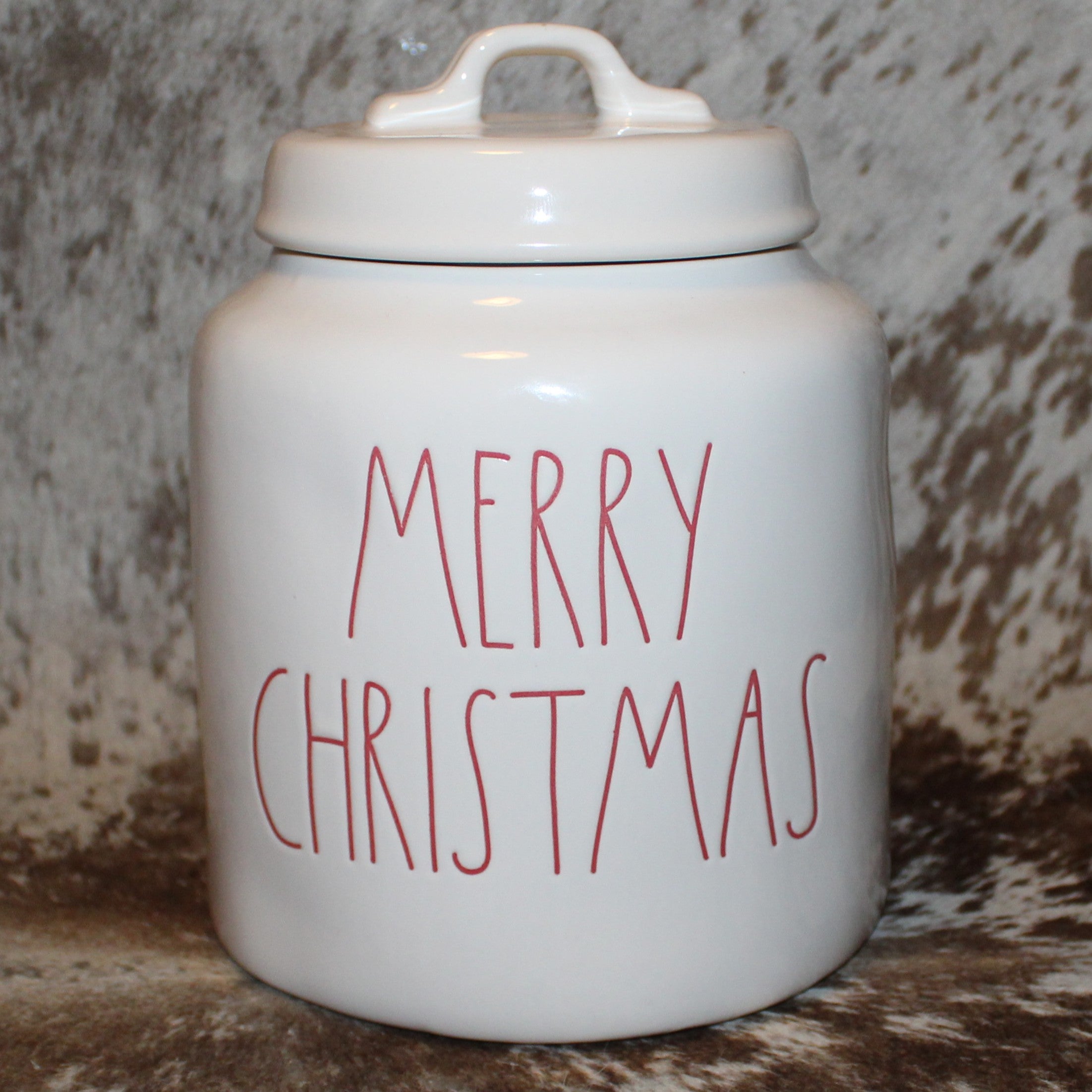 Rae Dunn MERRY CHRISTMAS White Chubby Canister with Lid