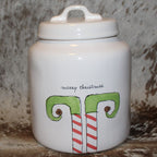 Rae Dunn merry christmas Elf Feet White Chubby Canister with Lid