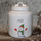 Rae Dunn MERRY Snowman White Chubby Canister with Lid