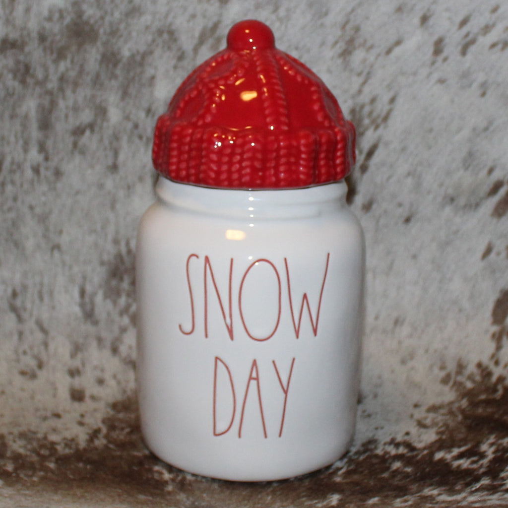 Rae Dunn SNOW DAY White Baby Canister with Red Winter Hat