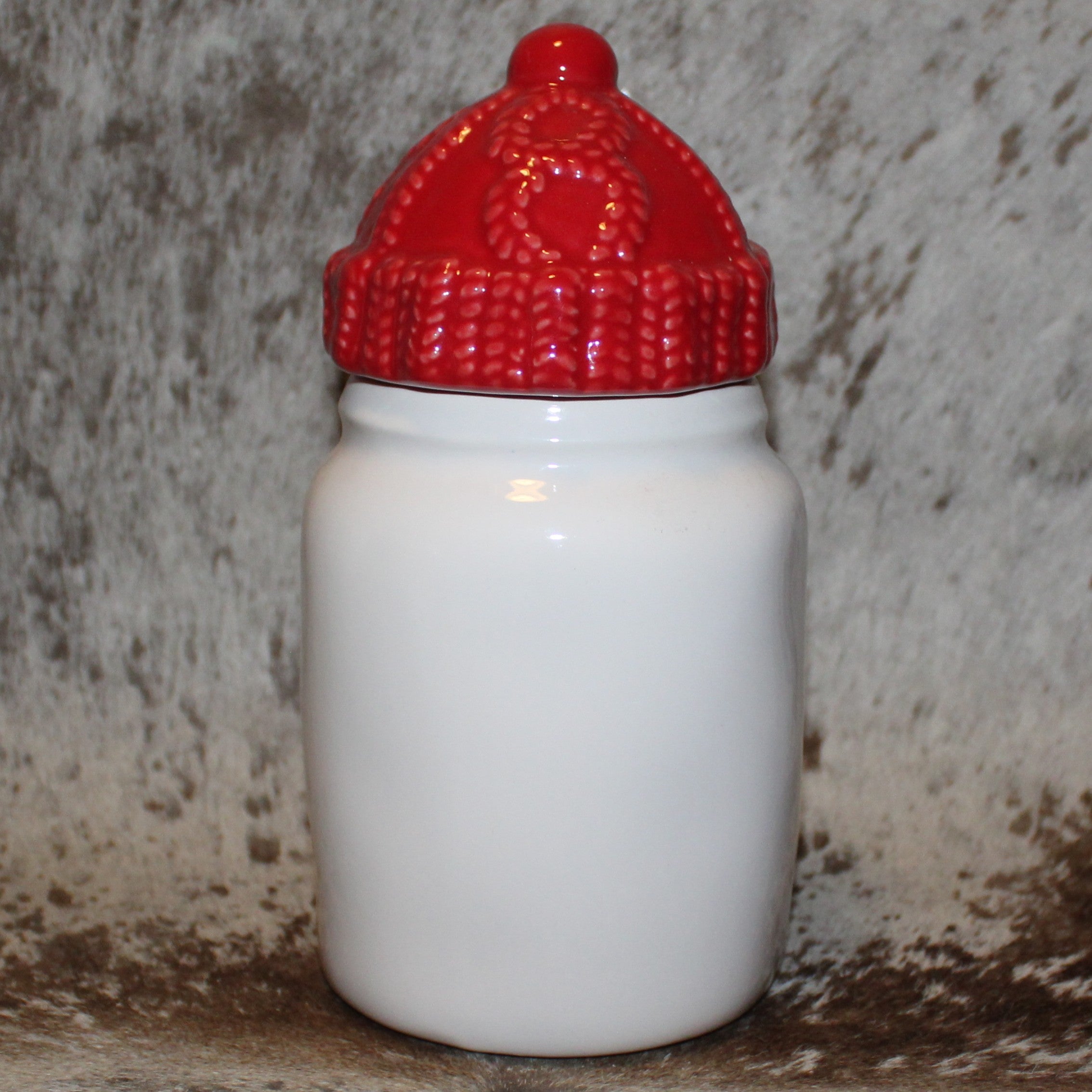 Rae Dunn SNOW DAY White Baby Canister with Red Winter Hat