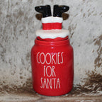 Rae Dunn COOKIES FOR SANTA Red Baby Canister with Santa's Feet Topper
