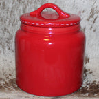 Rae Dunn SANTA PAWS Red Small Chubby Canister with Flat Lid