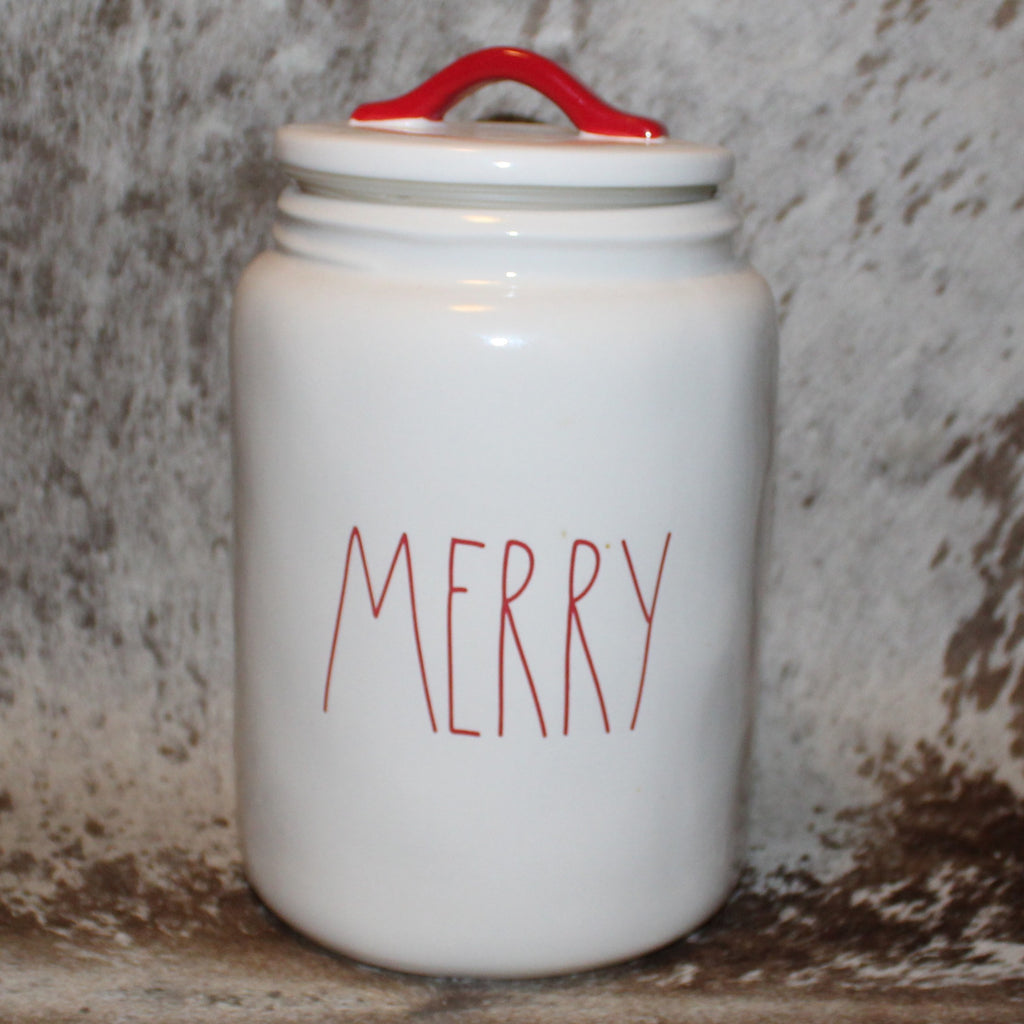 Rae Dunn MERRY White Extra Large Canister with Flat Lid