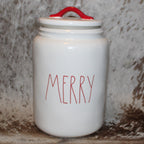 Rae Dunn MERRY White Extra Large Canister with Flat Lid