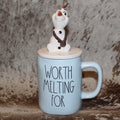 Rae Dunn WORTH MELTING FOR Baby Blue Mug with Olaf Frozen Topper