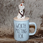 Rae Dunn WORTH MELTING FOR Baby Blue Mug with Olaf Frozen Topper