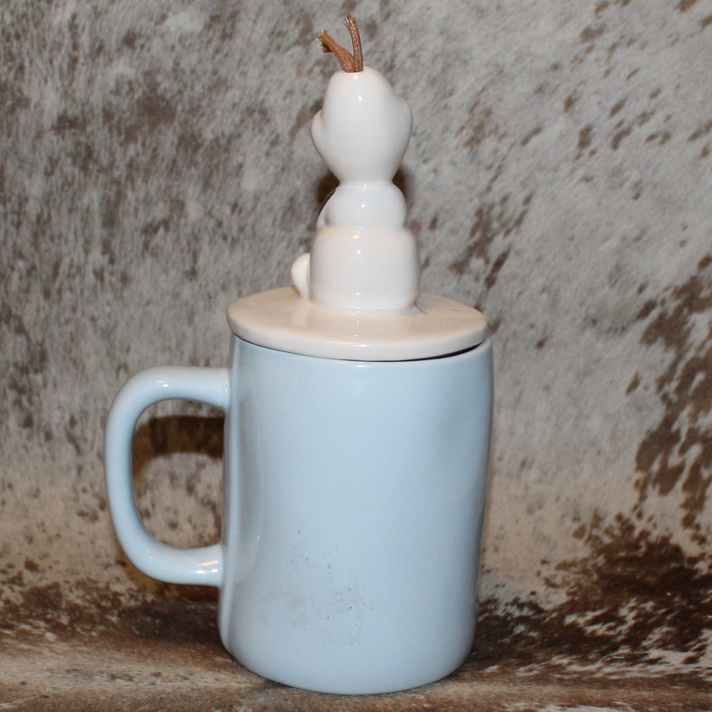 Rae Dunn WORTH MELTING FOR Baby Blue Mug with Olaf Frozen Topper