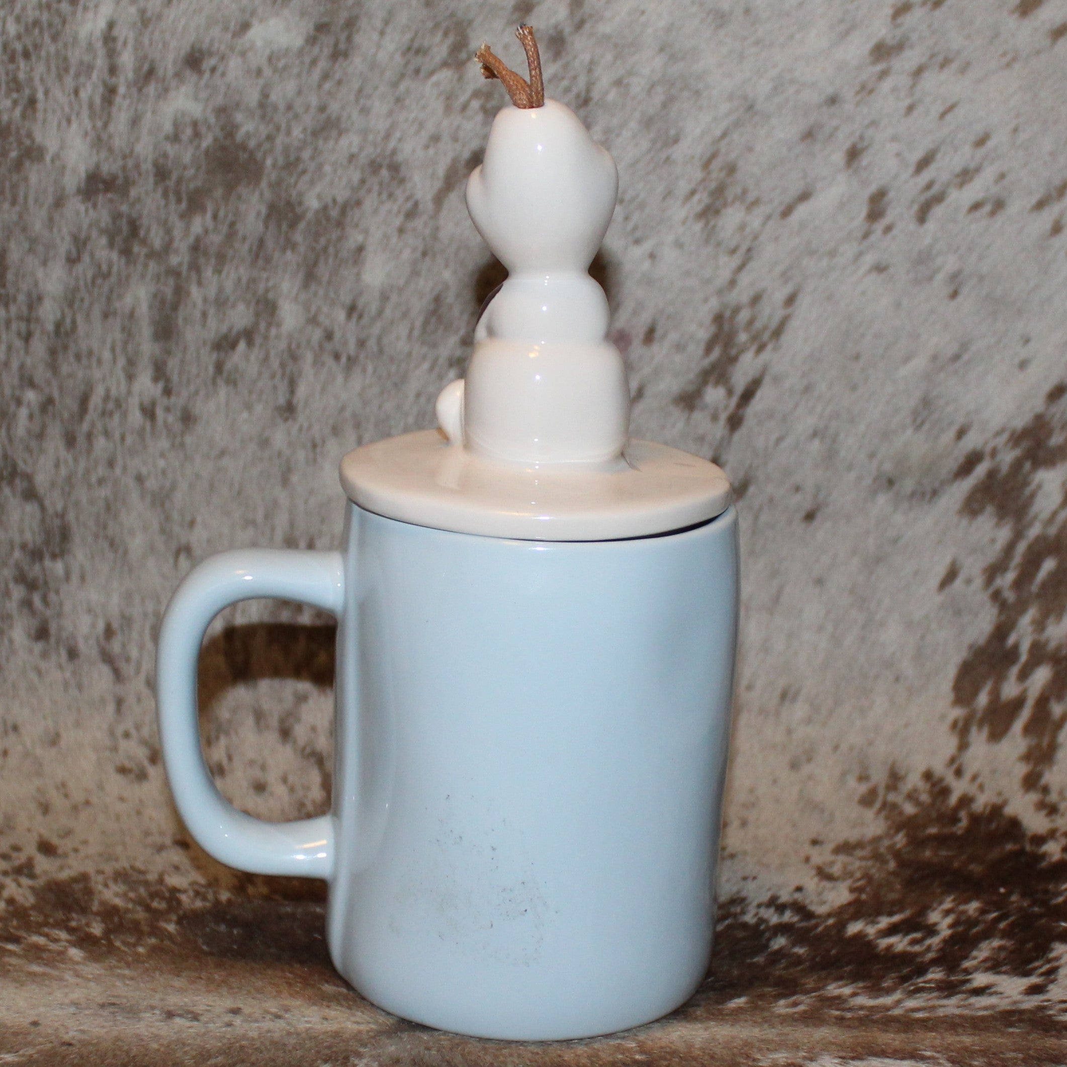 Rae Dunn WORTH MELTING FOR Baby Blue Mug with Olaf Frozen Topper