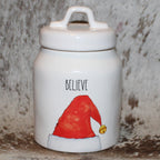 BELIEVE White Baby Canister with Santa Hat