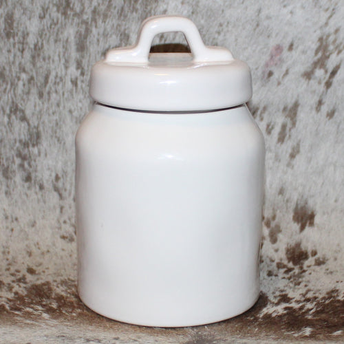 Rae Dunn BELIEVE White Baby Canister with Santa Hat