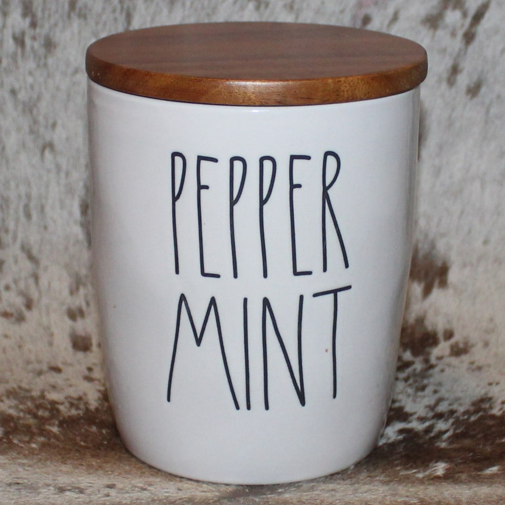 Rae Dunn PEPPER MINT White Baby Cellar with Wood Lid