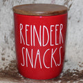 Rae Dunn REINDEER SNACKS Red Baby Cellar with Wood Lid