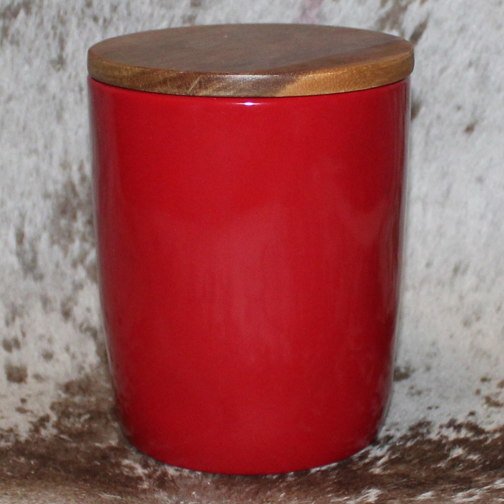 Rae Dunn REINDEER SNACKS Red Baby Cellar with Wood Lid