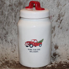 Rae Dunn HOME FOR THE HOLIDAYS White Canister with Red Truck