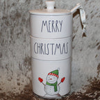 Rae Dunn MERRY CHRISTMAS with a Snowman Stackable Set with Ceramic Spoon