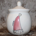 Rae Dunn MISPRINT - merry with a Santa Hat Sugar Bowl with Lid