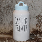 Rae Dunn EASTER TREATS Tall White Canister with Baby Blue Lid