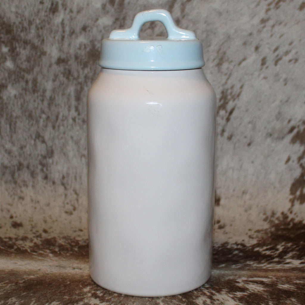 Rae Dunn EASTER TREATS Tall White Canister with Baby Blue Lid