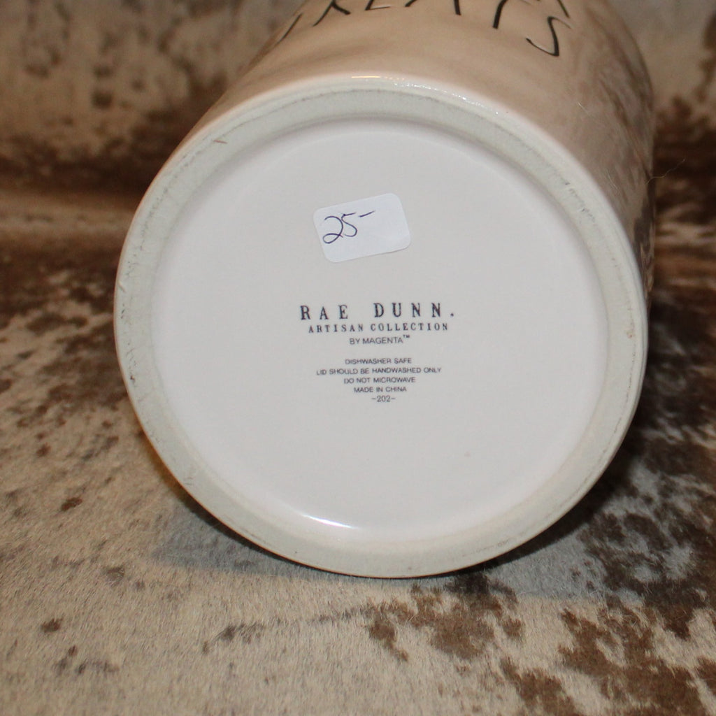 Rae Dunn EASTER TREATS Tall White Canister with Baby Blue Lid