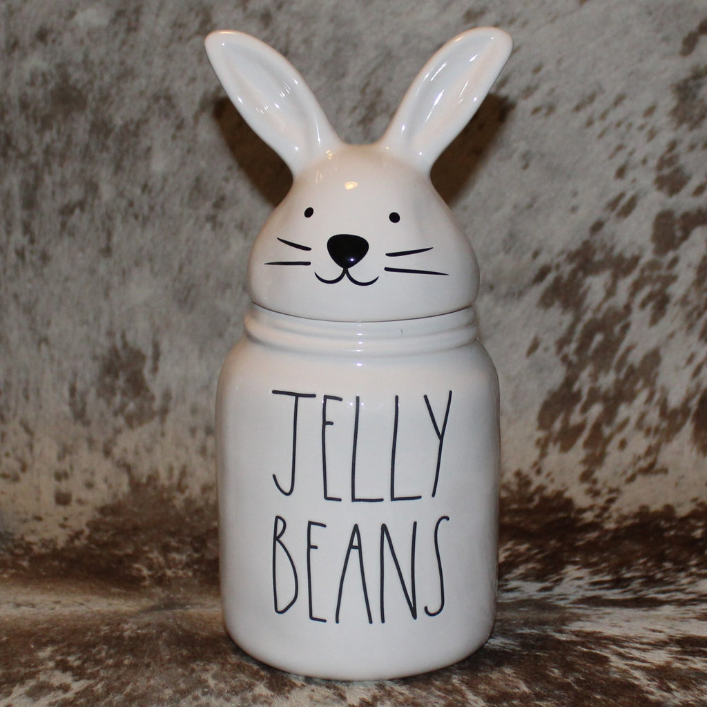 Rae Dunn JELLY BEANS White Baby Canister with Bunny Head Lid