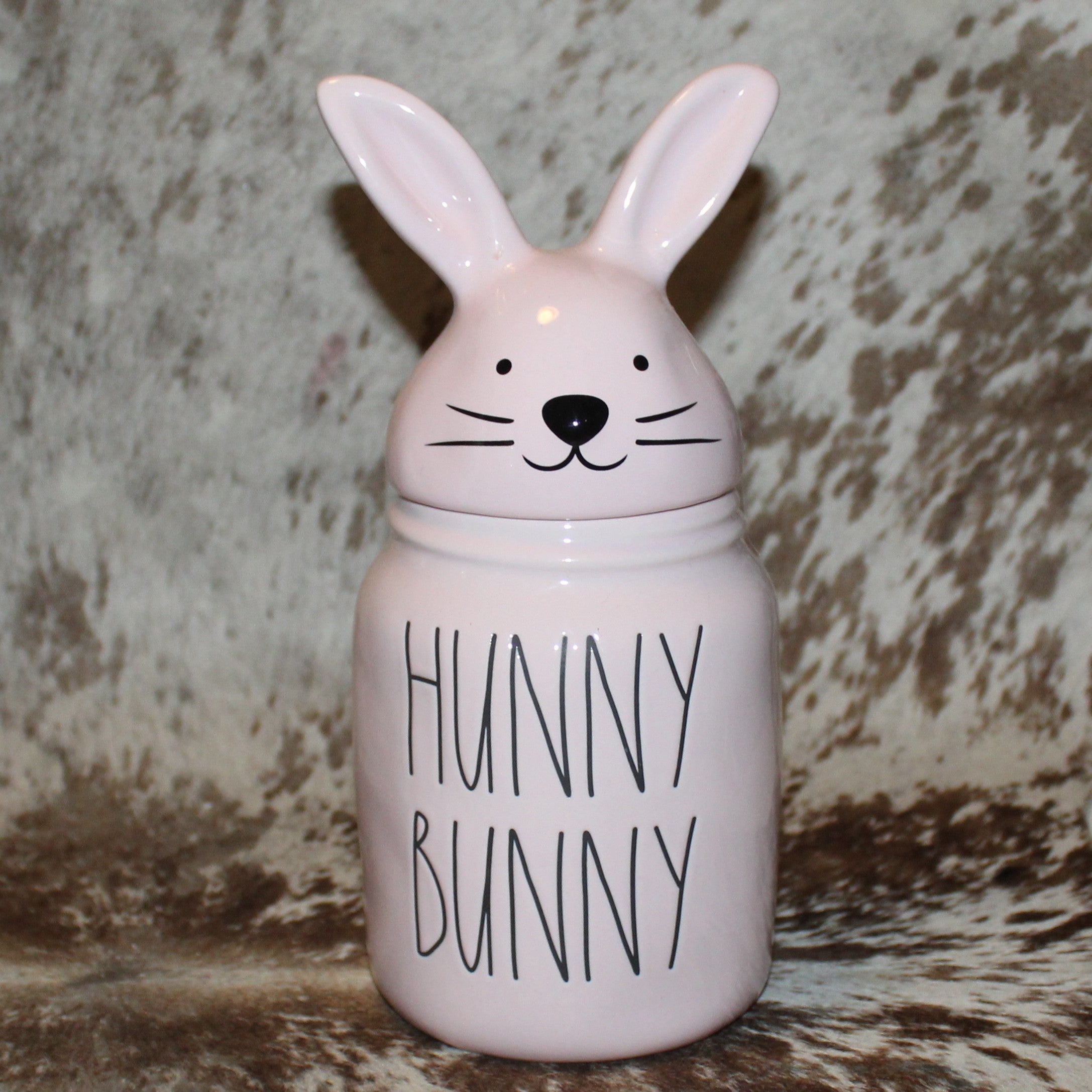 Rae Dunn HUNNY BUNNY Pink Baby Canister with Bunny Head Lid