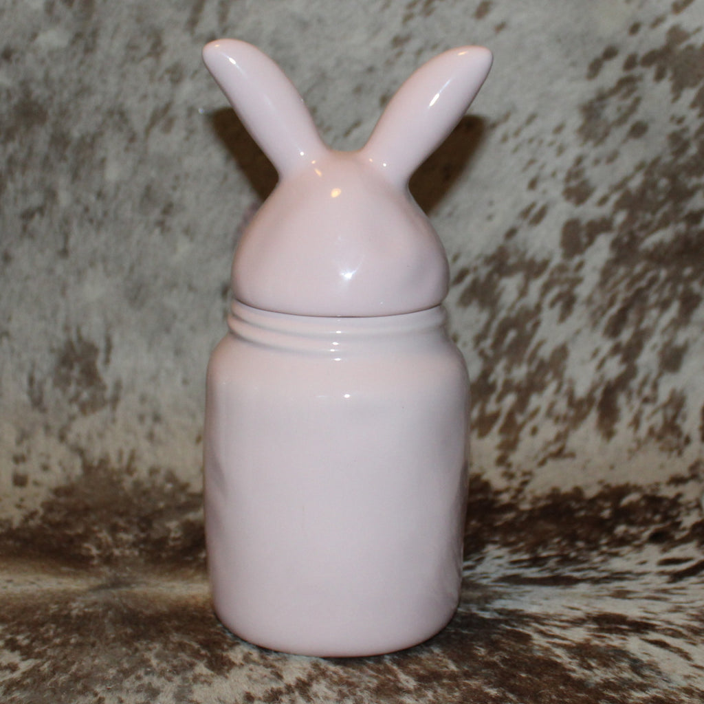 Rae Dunn HUNNY BUNNY Pink Baby Canister with Bunny Head Lid