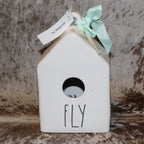 Rae Dunn FLY White Birdhouse with Nest with Eggs on Back