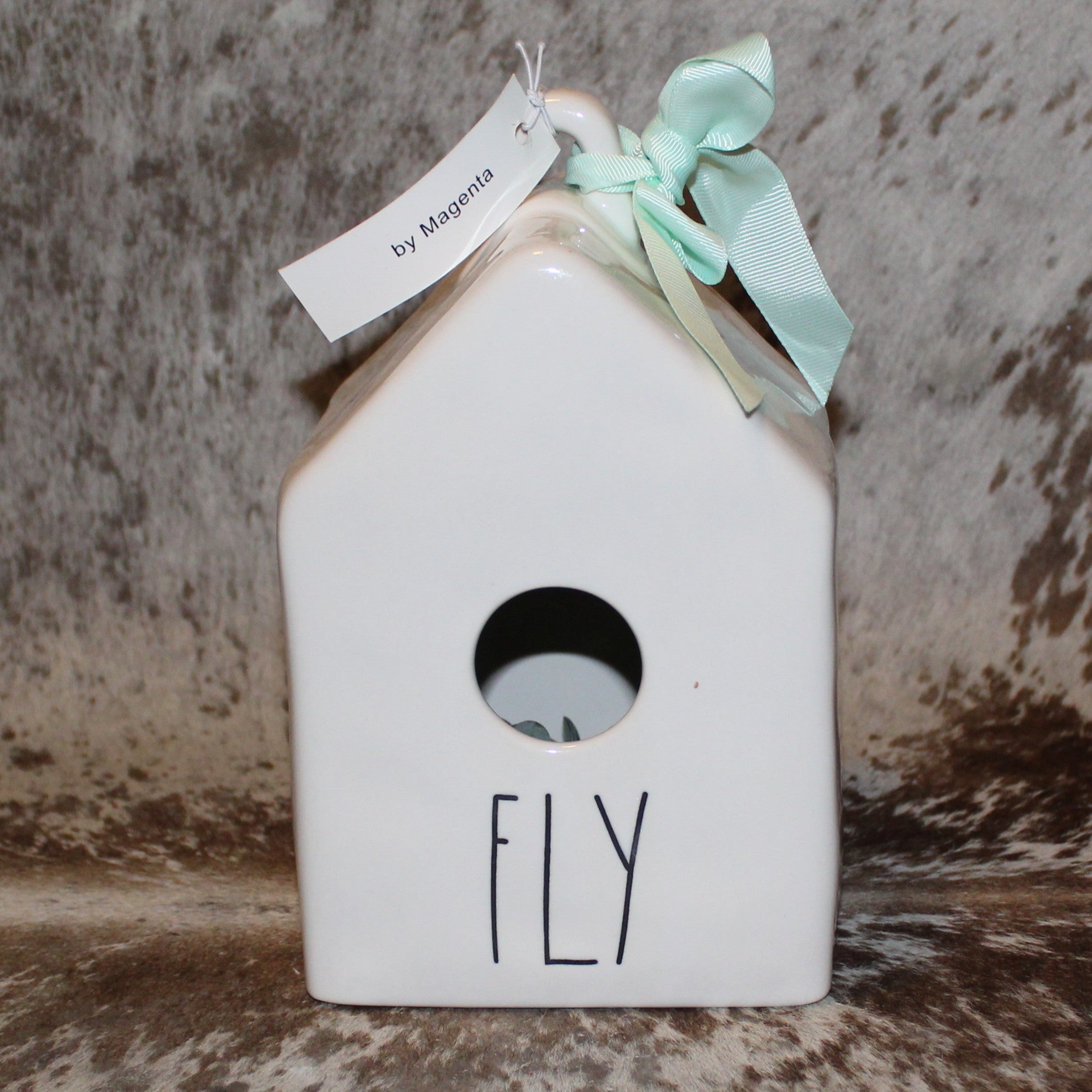 Rae Dunn FLY White Birdhouse with Nest with Eggs on Back