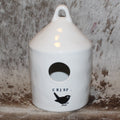 Rae Dunn CHIRP White Birdhouse with Bird on Front and Bird on limb on Back