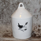 Rae Dunn CHIRP White Birdhouse with Bird on Front and Bird on limb on Back